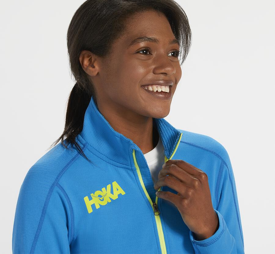 Top Hoka One One Feminino Azuis - 1/2 Ziper Midlayer - 620-NJWKTA